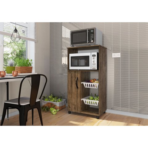 Fruteira com Nicho para Forno 1 Porta 2 Cestos Kely Móveis Marrom/Itaúba