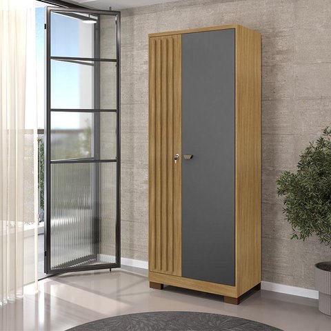 Armário Multiuso Versatile 2 Portas com Chave Carvalho Americano Grafite - Incorplac