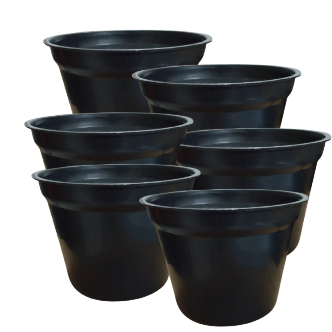 Kit 6 Unidades de Vasos Plásticos Grandes para Jardinagem - N° 03 - Preto Gibafer