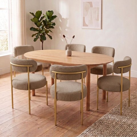 Cadeira Sala de Jantar Margara Kit 6 Aço Dourado Bouclê Ted D03 - D'Rossi