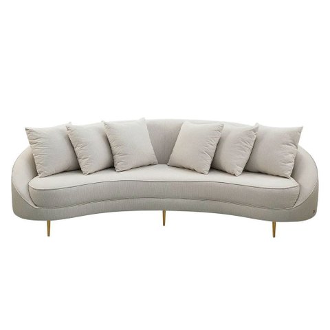 Sofá Sala de Estar Curvo Desing Moderno 190cm com Almofadas Pés de Madeira Sina Linho Bege G93 - Gra
