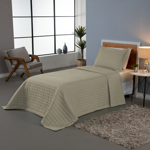 Kit Colcha Cobre Leito Matelado Solteiro 2 Peças Copacabana 300 Fios Cáqui
