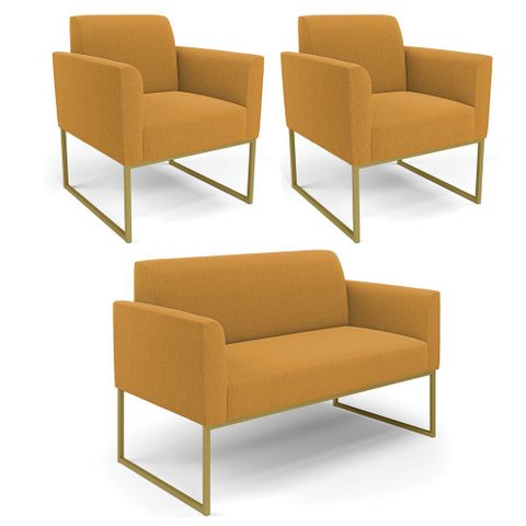Namoradeira e 2 Poltronas Industrial Dourado Marisa Bouclê D03 - D’Rossi