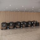 Ver imagem 1 de Conjunto de Escritório Noruega 5 Livreiro 1 Buffet e 6 Mesas 90cm - Via Nossa - Preto e Cedro