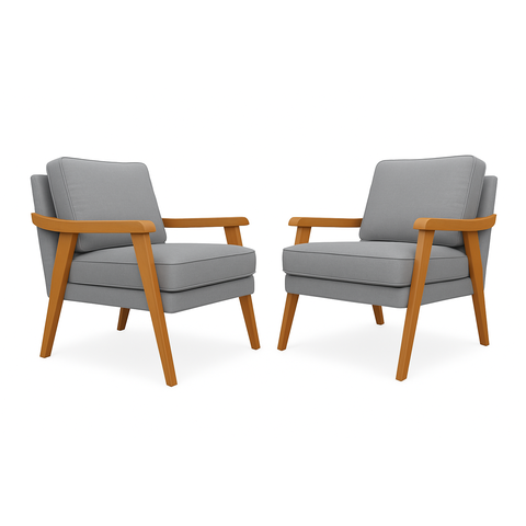 Kit 2 Poltronas Decorativas Mona Luxo Braço Nogueira:linho Cinza