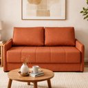 Ver imagem 1 de Sofá-Cama 154cm Retrátil Reclinável Linho Pés Madeira Isis Laranja Terracota