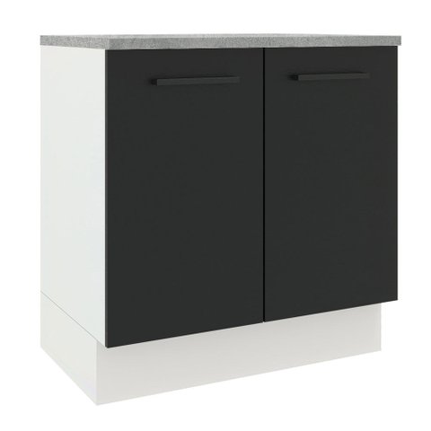 Balcão Armário de Cozinha 80 cm 2 Portas Branco/Preto Agata Madesa
