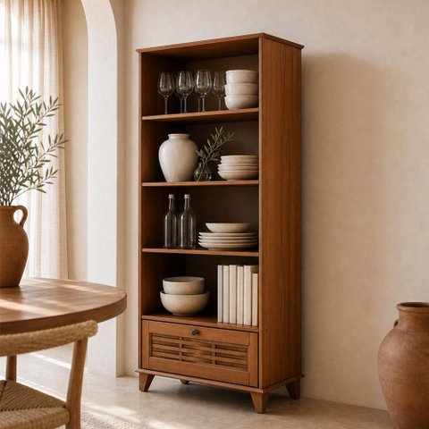 Estante Livreiro para Sala de Estar Home Office 1 Porta 80cm Aton S05 Ipê - Lyam Decor