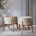 Ver imagem 1 de Kit 2 Puffs Dual em Linho e Madeira 2 em 1 Versátil Moderno - Cinza