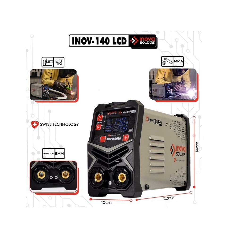 Maquina de solda inversora140a mma/tig lift led