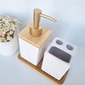 Kit Banheiro Lavabo Bambu Bandeja Porta Escova Sabonete 3 Pçs Quadrado Branco - 3