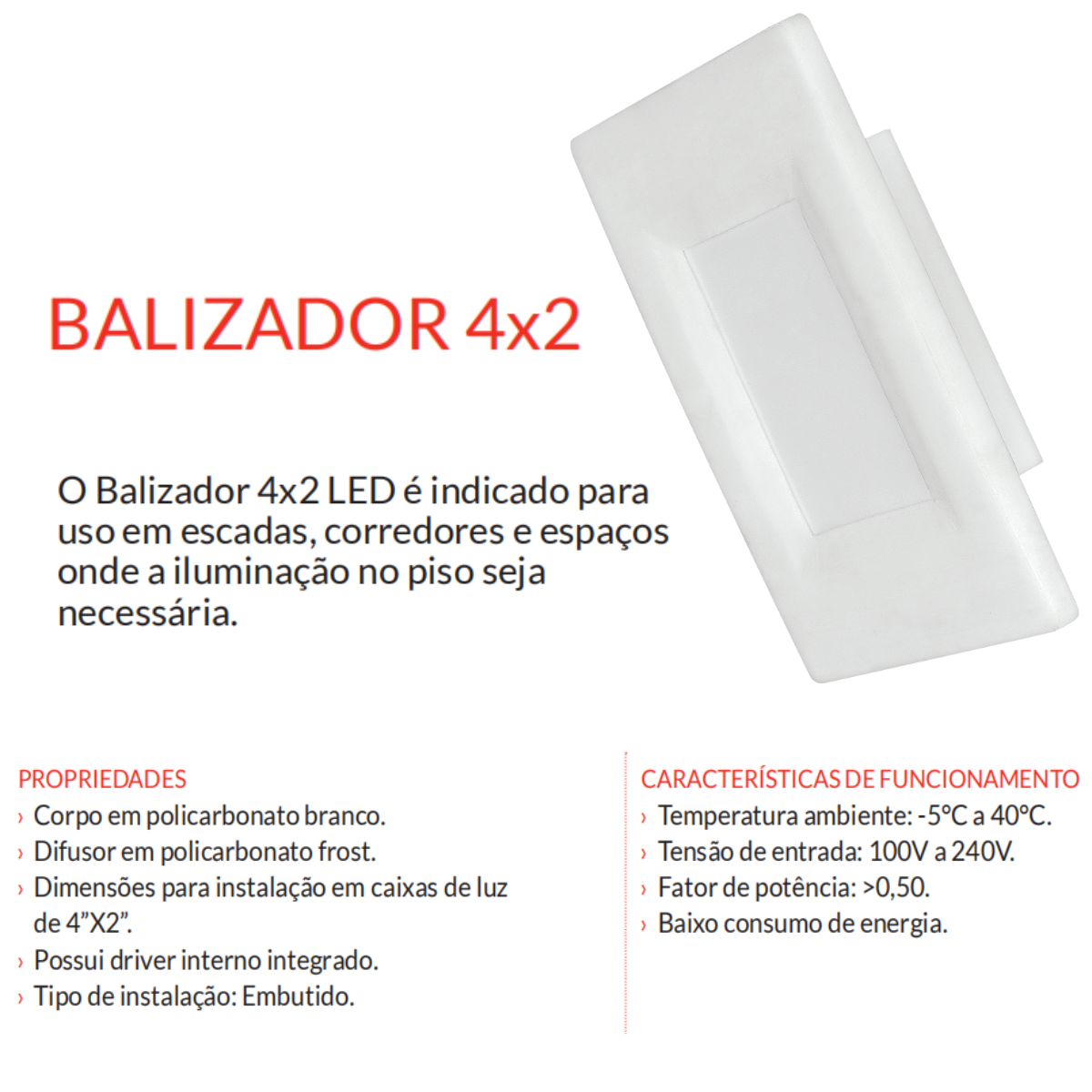 Kit 02 Balizador Escada Avant Br 3000k 2w 4x2 - 7