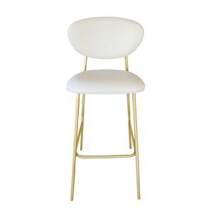 Banqueta Alta em Aço Carbono com Pintura Automotiva Dourado – Lívia Exclusiva Courino Durango Palha