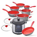 Ver imagem 1 de Super Combo Flavorstone 7 Panelas com 2 Tampas Vermelha e Panela de Pressão Elétrica Mastercooker 6l
