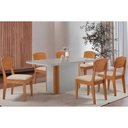 Ver imagem 1 de Conjunto: Mesa Sala Jantar Pietá C/ Tampo Madeirado C/ Vidro Canto Curvo 180x90cm e 6 Cadeiras