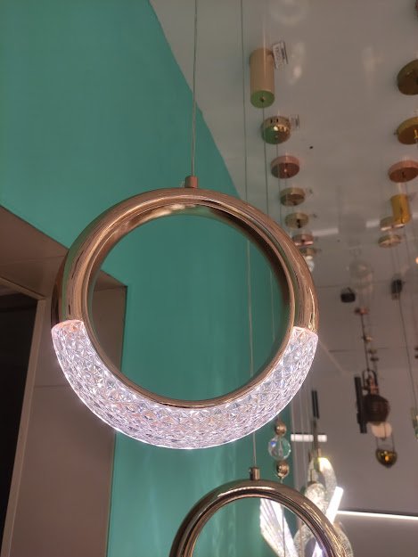 Pendente Aro Rose Gold Detalhe Acrílico 20cm Led 5W 3000K Bivolt PARIS LUZ