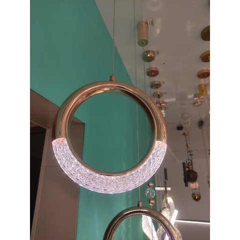Pendente Aro Rose Gold Detalhe Acrílico 20cm Led 5W 3000K Bivolt PARIS LUZ