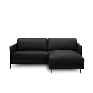 Sofá Decorativo Karine 3 Lugares Sala de Estar 230cm com Chaise Pés em Aço Couro Preto