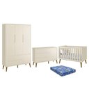 Ver imagem 1 de Dormitório Infantil Theo Retrô 3 Portas, Cômoda 1 Porta, Berço Areia Fosco com Pés Amadeirado e