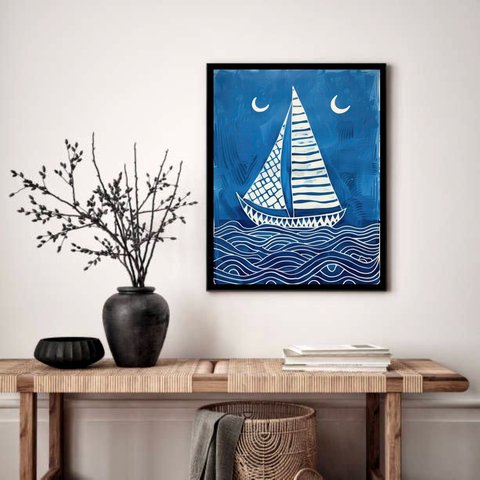 Quadro Decorativo Veleiro Oceano - 70x50cm:moldura Preta
