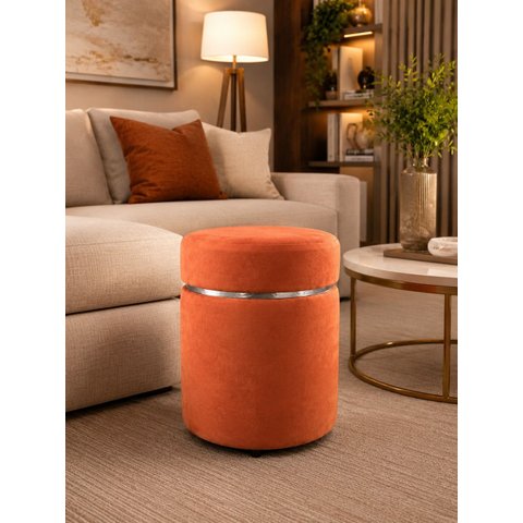 Puff Superior com Cinta Prata Terracota Veludo - Let Móveis