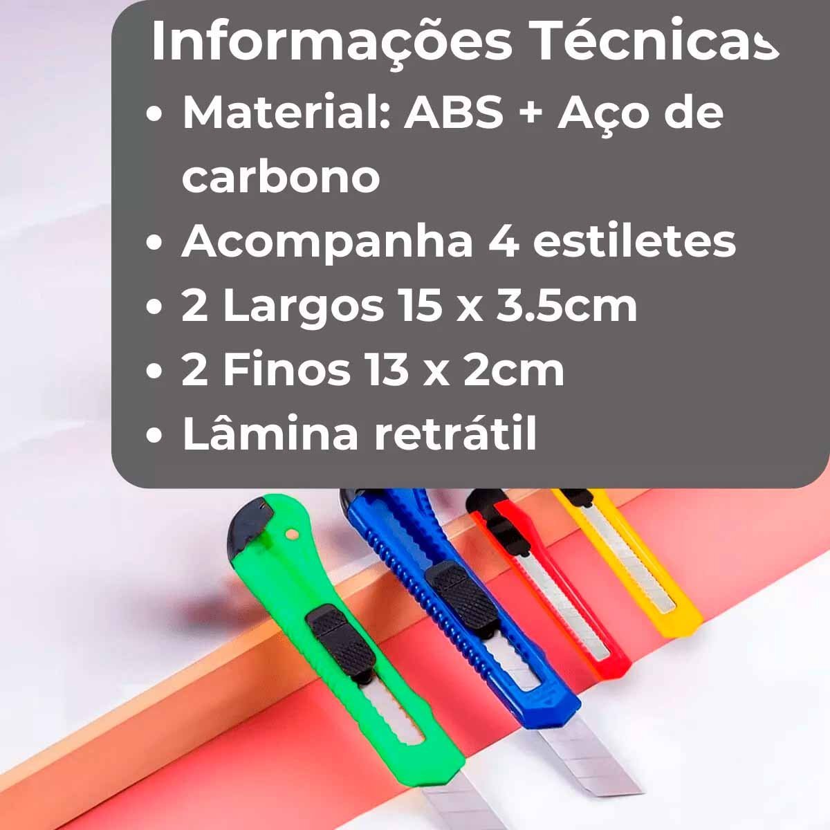 Kit Estilete com 4 Peças Aço de Carbono - 4