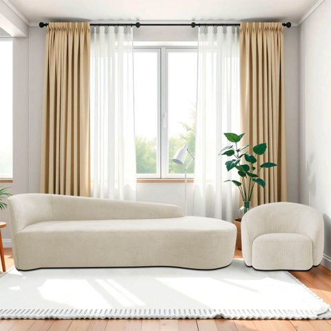 Kit Divã Recamier Orgânico França 250cm Lado Direito e Poltrona Amore Bouclé