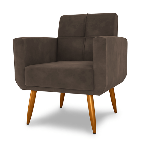 Poltrona Decorativa Malaga Veludo Marrom 69x69cm para Sala Quarto e Recepção