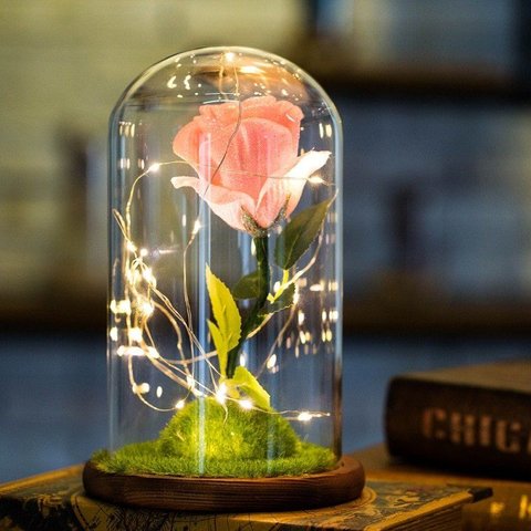 A Luminária A Bela e A Fera A Rosa Encantada Brilhante Cúpula de Vidro Led Usb Presente Dia Dos Namo