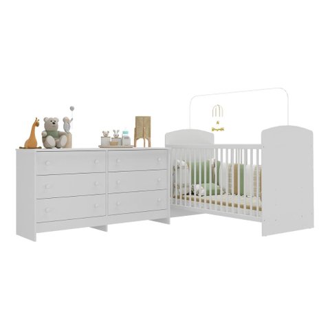 Berço com Colchão Incluso e Cômoda Ana Lívia Multimóveis Mp4292 Branco