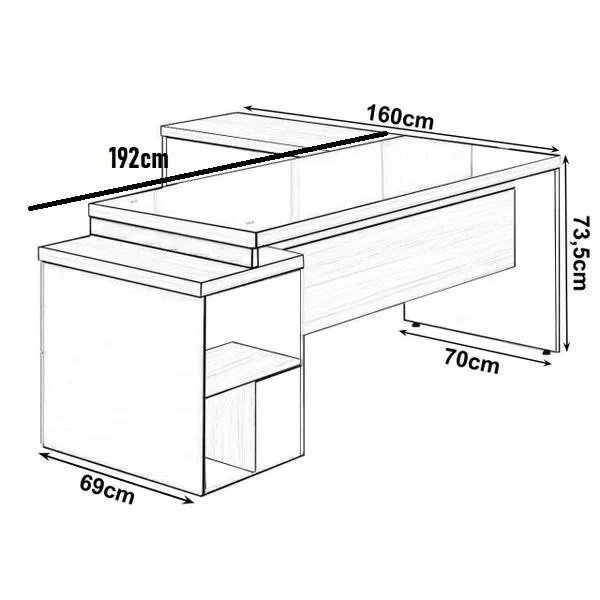 Mesa Presidente Reta 1,92x70M + Gaveteiro Pe 40mm + Nicho - 3