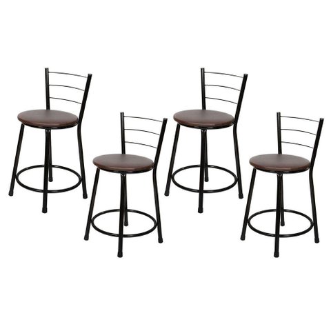 4 Banquetas Baixa para Cozinha Epoxi Preta Marrom