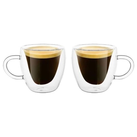 Conjunto 2 Xícaras Café Parede Dupla Vidro Borossilicato Modern 80ml - Lyor