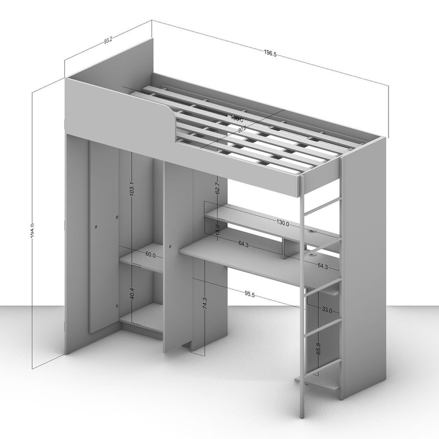 Cama Suspensa Multifuncional com Mesa Gamer 2 Portas Konza  - 6