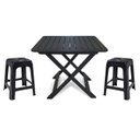 Ver imagem 1 de Mesa Quadrada Dobrável 80x72cm Preta + 2 Banquetas Empilháveis