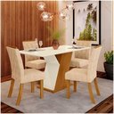 Ver imagem 1 de Conjunto Sala De Jantar Mesa 120cm 4 Cadeiras Lupita Casa 812 Nature Off White E Linho