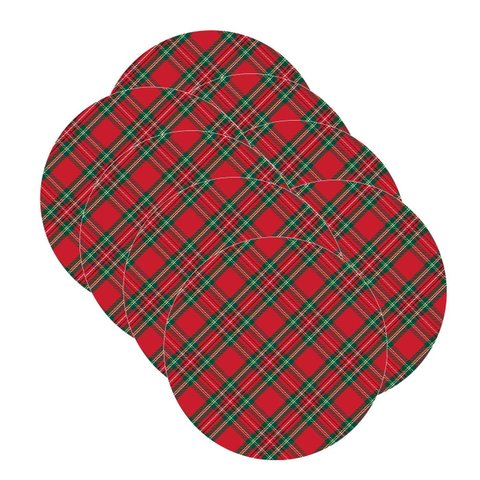 Kit Sousplat Natal Xadrez Vermelho/verde Nsw 8 Peças sem Base