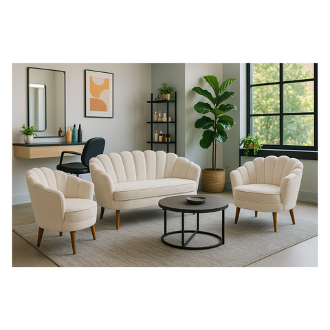 Kit Namoradeira e 2 Poltronas Pétala Decorativa Veludo Bege  - Montanaris Decor