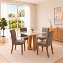 Ver imagem 1 de Conjunto Sala de Jantar Mesa Lisa 90cm com Tampo MDF e Vidro Canto Reto 4 Cadeiras Lily