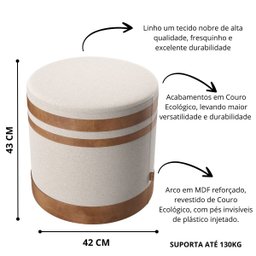 Puf Puff Banqueta Decorativo Linho com Faixas em Couro 43x42:marrom - 2