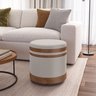Puf Puff Banqueta Decorativo Linho com Faixas em Couro 43x42:marrom - 1