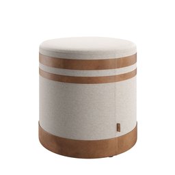 Puf Puff Banqueta Decorativo Linho com Faixas em Couro 43x42:marrom - 4