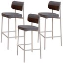Ver imagem 1 de Kit 03 Banquetas Alta Bar Cozinha Sala de Jantar Aço Branco Kaira C01 Linho Cinza Courino Whisky - L