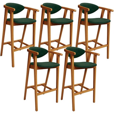 Kit 05 Banquetas Alta Cozinha Bancada Bar Sala de Jantar Fixa Cecília L02 Facto Verde Musgo - Lyam D