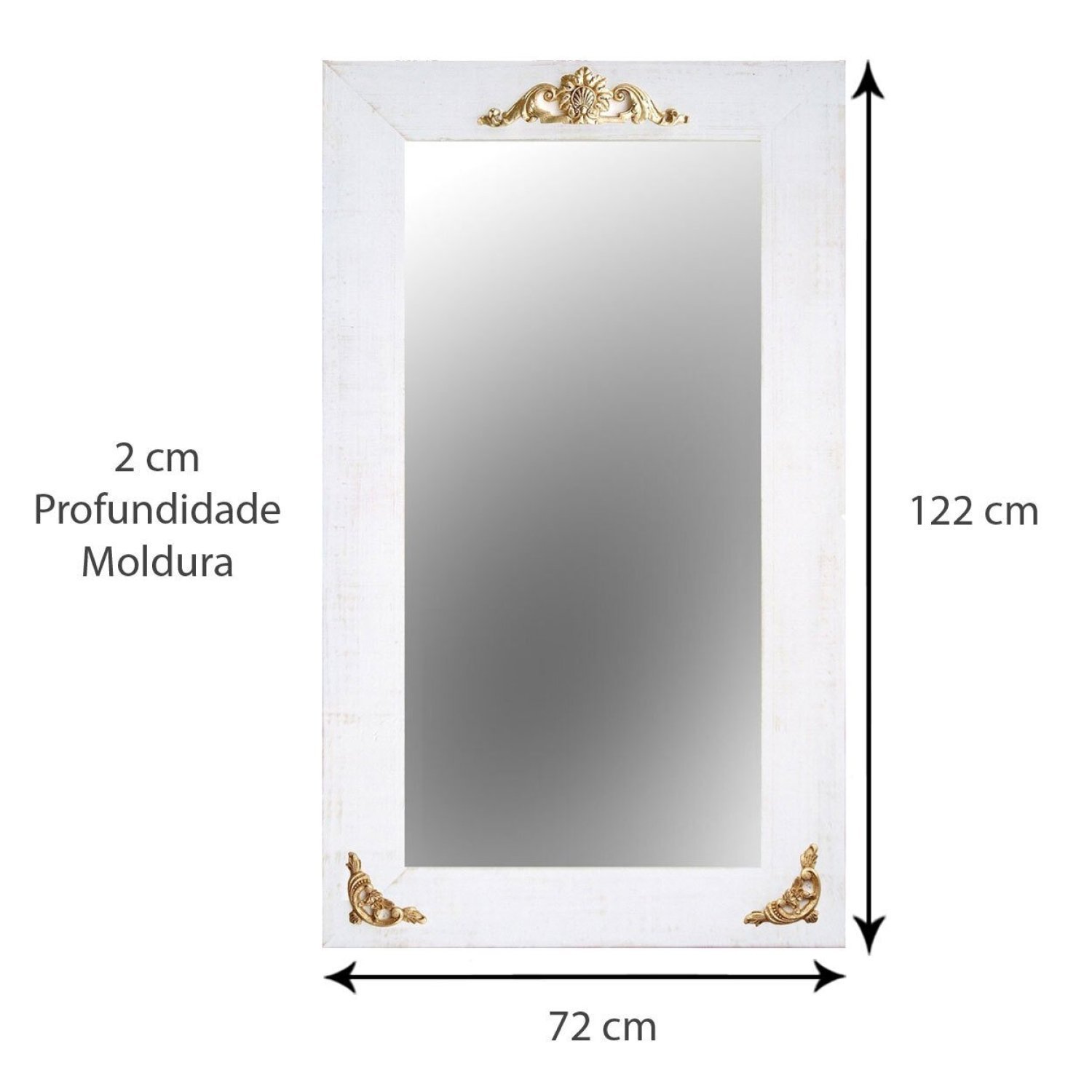 Espelho e Moldura Provençal e Apliques Dourados 72cm x 122cm Decore Ponto - 4