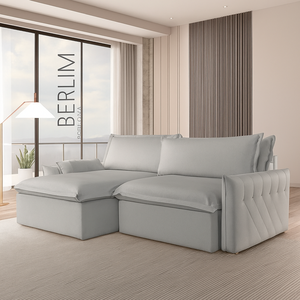 Sofá Cama Berlim Linho Cinza Claro Retrátil Reclinável Mola Ensacada:190