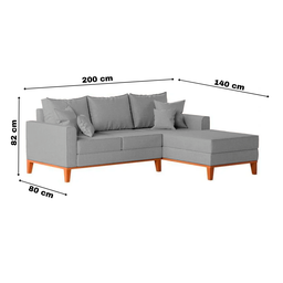 Sofá 3 Lugares Beny com Chaise Direito Linho Cinza - 5