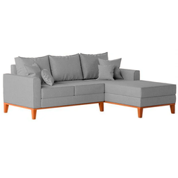 Sofá 3 Lugares Beny com Chaise Direito Linho Cinza - 3