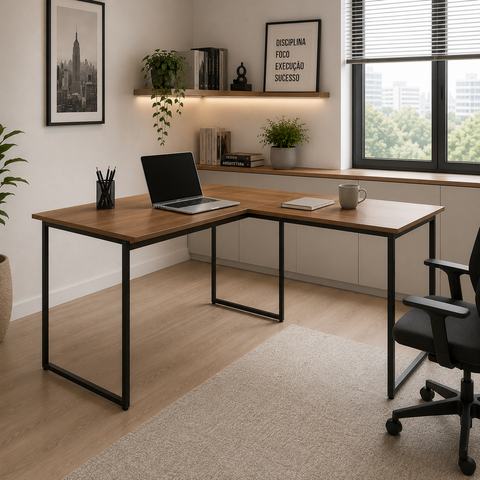 Mesa em L para Escritório com Espaço para Computador Max 90x150 cm - Freijó
