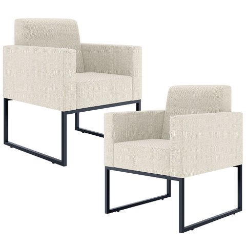 Kit 2 Poltronas Decorativas Sala e Recepção Base Fixa Metal Helô L02 Linho Champanhe - Lyam